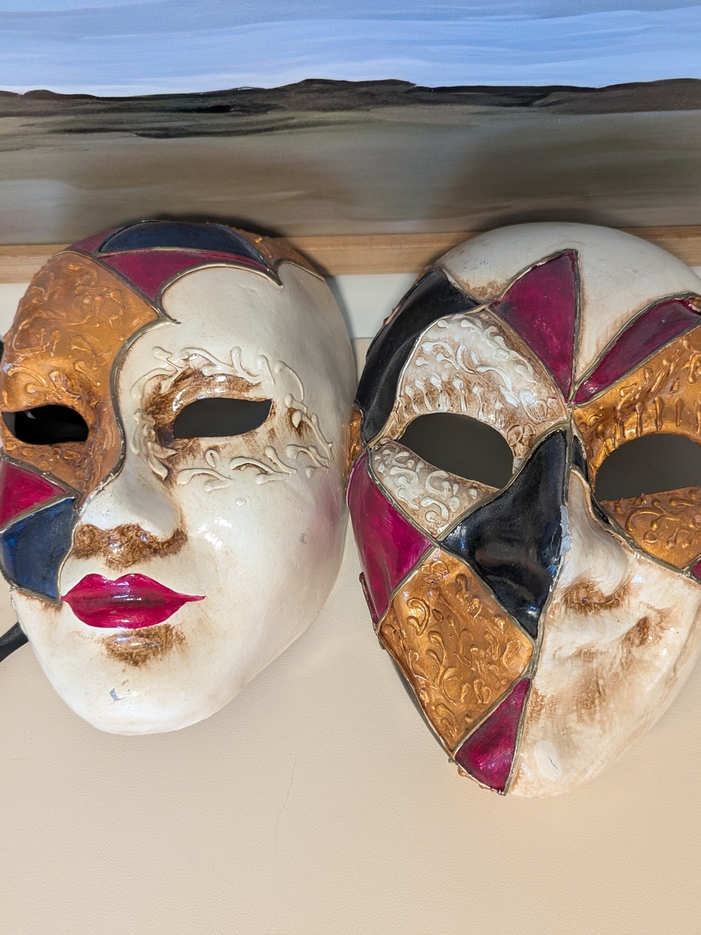 Decorative Venetian-Style Ceramic Mask Wall Art - Pink, Gold, Black